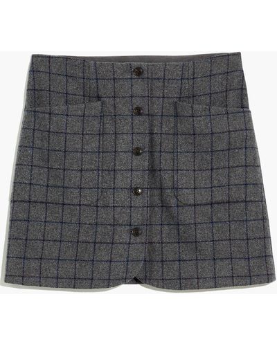 MW Wool Button-front Mini Skirt - Gray