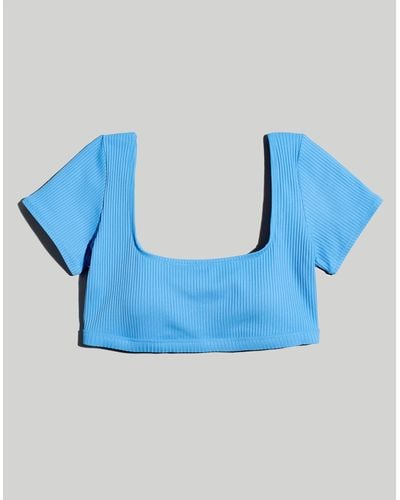 MW Ribbed Square-neck Longline Bikini Top - Blue