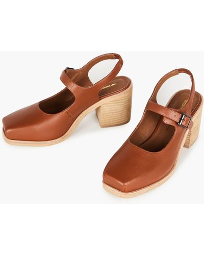 MW Intentionally Blank Leather Office Mary Jane Slingbacks - Brown