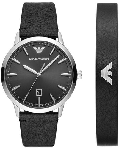 Armani Emporio Watch And Bracelet Gift Set - Metallic