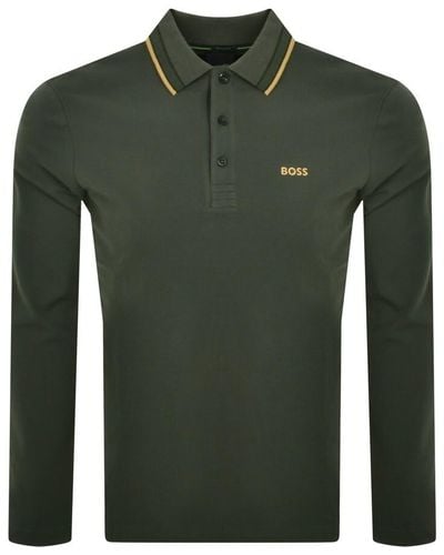 BOSS Boss Plisy Long Sleeve Polo T Shirt - Green