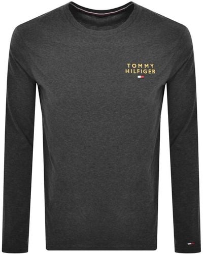 Tommy Hilfiger Logo Long Sleeved T Shirt - Gray