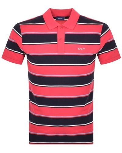 GANT Multi Stripe Short Sleeve Polo T Shirt - Red