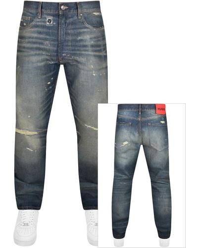 HUGO 640 Straight Fit Mid Wash Jeans - Blue