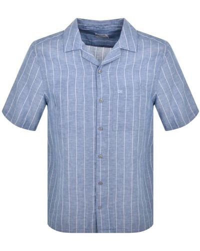Calvin Klein Linen Short Sleeve Shirt - Blue