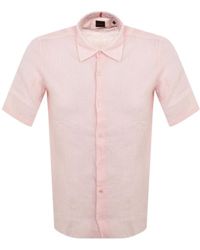 BOSS Boss Rash 2 Linen Short Sleeved Shirt - Pink