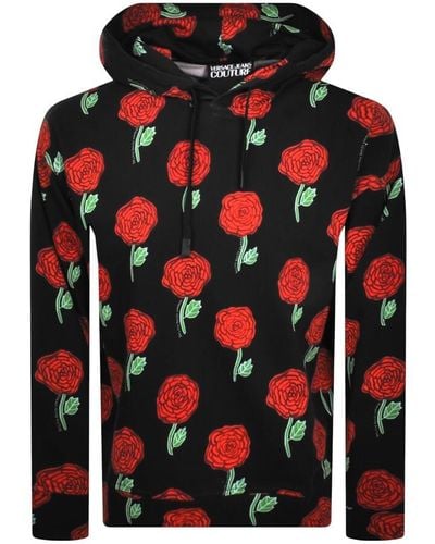 Versace Couture Roses Print Hoodie - Red