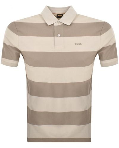 BOSS Boss Pale Stripe Polo T Shirt - Natural