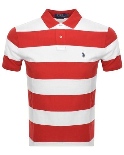 Ralph Lauren Striped Polo T Shirt - Red