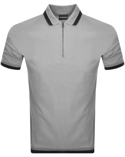 Armani Emporio Half Zip Logo Polo T Shirt - Gray