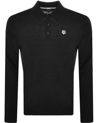 Ted Baker Wembley Long Sleeved Polo T Shirt - Black