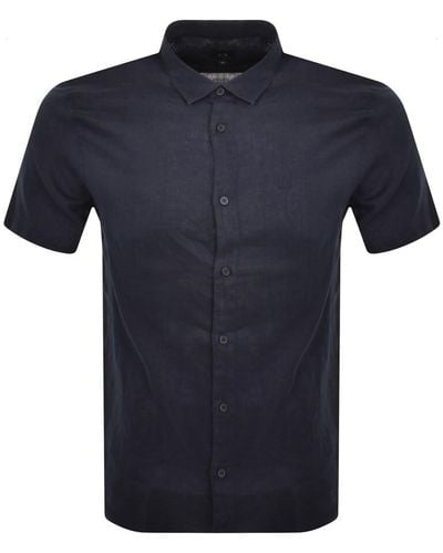 Armani Exchange Linen Short Sleeve Shirt - Blue