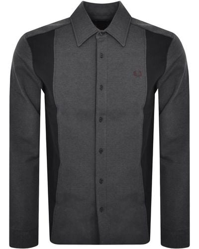 Fred Perry Paneled Twill Long Sleeve Shirt - Gray