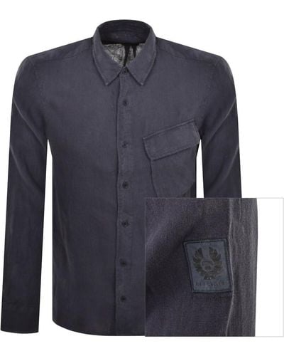 Belstaff Scale Linen Long Sleeved Shirt - Blue