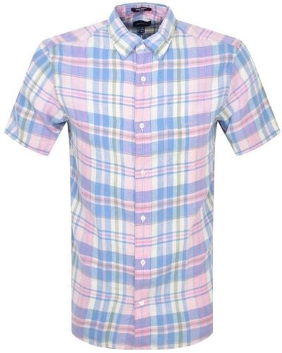 GANT Linen Madras Short Sleeve Shirt - Blue
