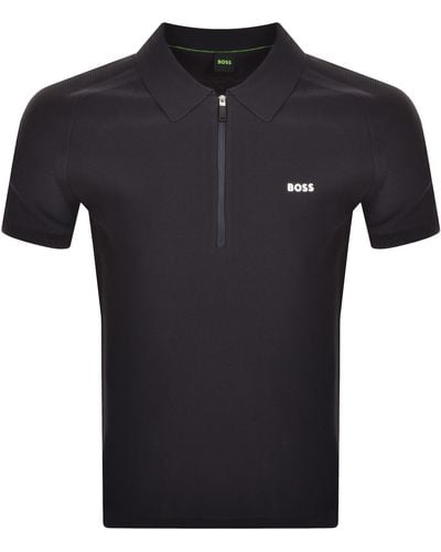 BOSS Boss Zayno Half Zip Polo T Shirt - Black