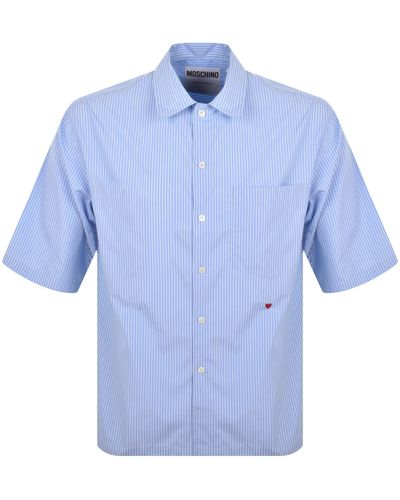 Moschino Short Sleeve Striped Poplin Shirt - Blue