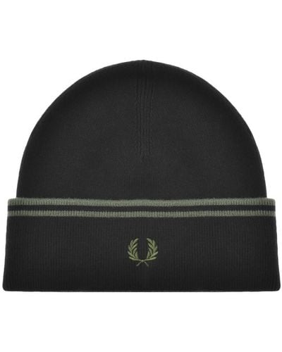 Fred Perry Twin Tipped Ribbed Beanie Hat - Black