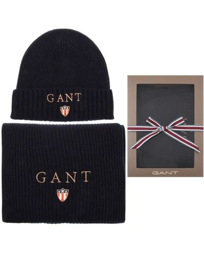 GANT Wool Beanie Hat And Scarf Gift Set - Blue