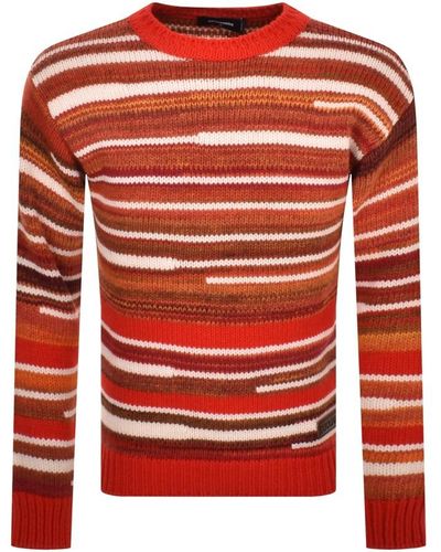 DSquared² Dsqua2 Multi Color Striped Knit Sweater - Red