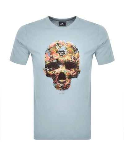 Paul Smith Skull Sticker T Shirt - Blue