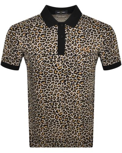 Fred Perry Leopard Print Polo T Shirt - Black