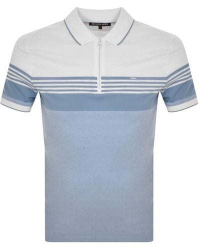 Michael Kors Stripe Half Zip Polo T Shirt - Blue