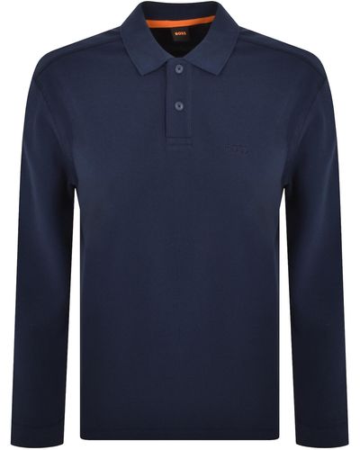 BOSS Boss Long Sleeved Polo T Shirt - Blue