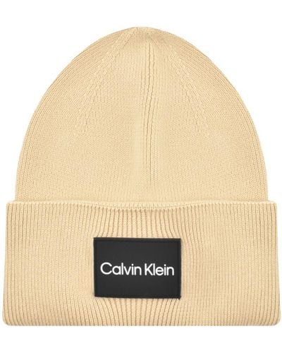 Calvin Klein Fine Cotton Rib Beanie Hat - Natural