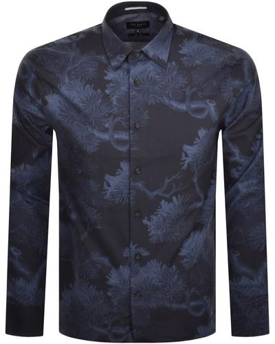 ormsby long sleeve geometric print shirt