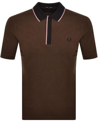 Fred Perry Concealed Placket Polo T Shirt - Brown