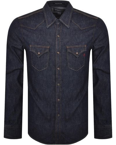 Replay Denim Look Long Sleeved Shirt - Blue