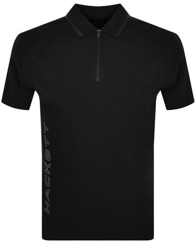 Hackett Half Zip Polo T Shirt - Black
