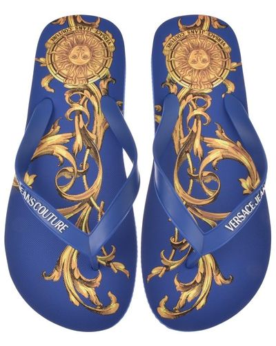 Versace Couture Printed Flip Flops - Blue