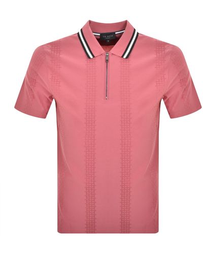 Ted Baker Orbite Jacquard Polo T Shirt - Pink