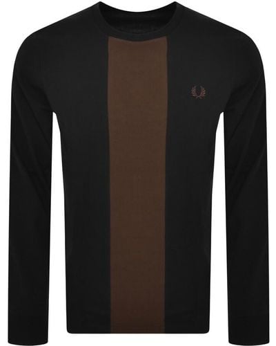 Fred Perry Panelled Long Sleeved T Shirt - Black