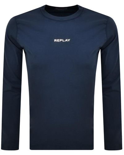 Replay Long Sleeve Crew Neck T Shirt - Blue