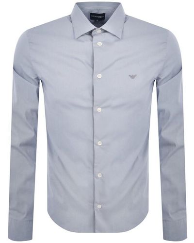 Armani Emporio Logo Long Sleeve Shirt - Blue