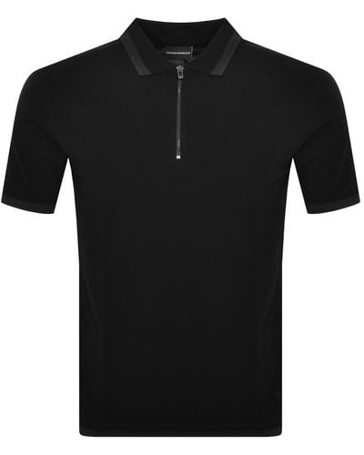 Armani Emporio Half Zip Logo Polo T Shirt - Black