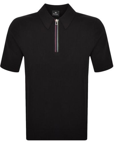 Paul Smith Regular Zip Polo T Shirt - Black