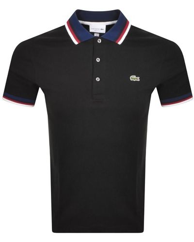 Lacoste Stripe Collar Polo T Shirt - Black