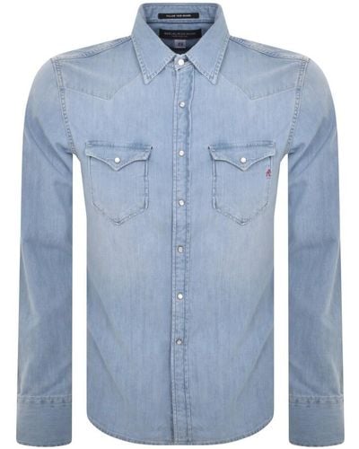 Replay Denim Look Long Sleeved Shirt - Blue