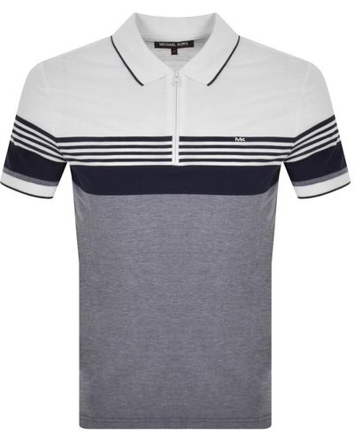 Michael Kors Stripe Half Zip Polo T Shirt - Gray