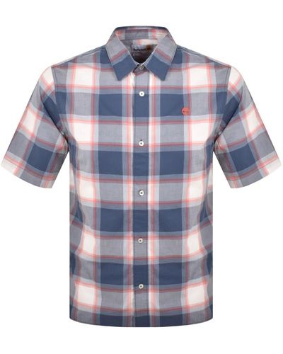 Timberland Check Poplin Short Sleeve Shirt - Blue