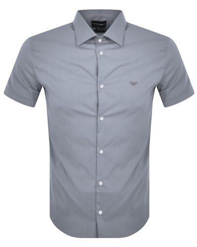 Armani Emporio Short Sleeved Slim Fit Shirt - Blue
