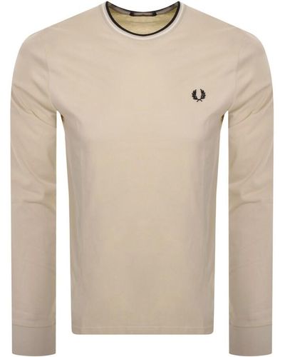 Fred Perry Twin Tipped Long Sleeved T Shirt - Natural
