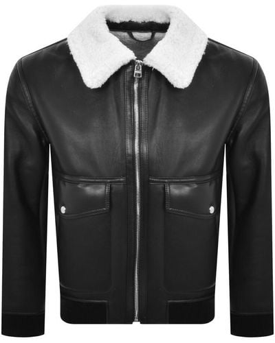 HUGO Bennu L Faux Leather Sherpa Jacket - Black