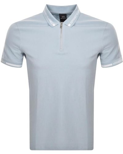 Armani Exchange Quarter Zip Polo T Shirt - Blue