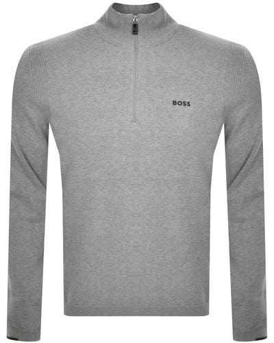 BOSS Boss Ever X Quarter Zip Knit Sweater - Gray