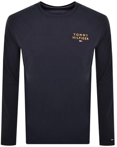Tommy Hilfiger Logo Long Sleeved T Shirt - Blue